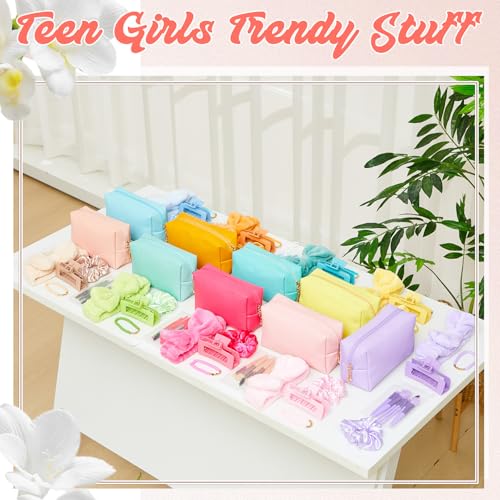 Zeyune 54 Pcs Gifts Sets Bulk for Tween Teen Women Preppy Party Favors Set Preppy Makeup Bag Hair Pin Scrunchies Headbands Bracelets Trendy Stuff Gift for Women Friend Birthday Present(Classic Color)