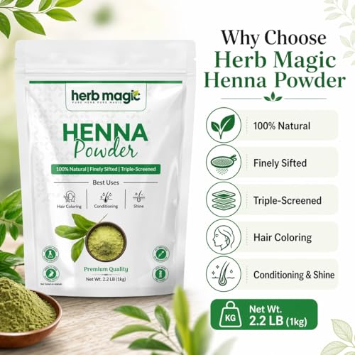 Herb Magic Pure Henna Hair Color Powder 1kg, 100% Natural Grey Coverage
