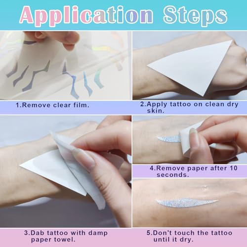 8 Pcs Holographic Temporary Tattoo Stickers for Cosplay