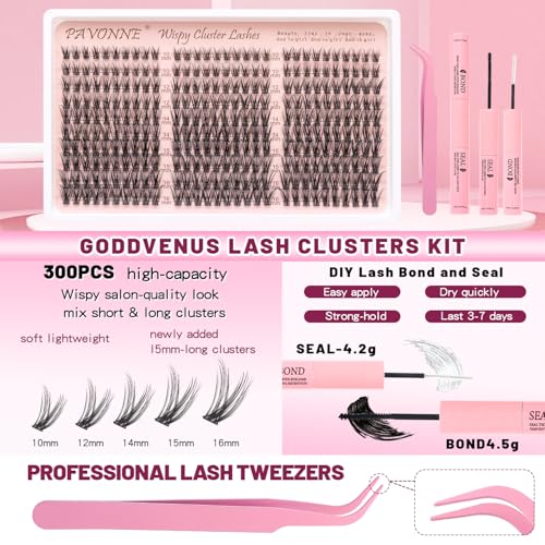 Cluster Lashes 300PCS 10-16mm DIY Eyelash Extension Kit