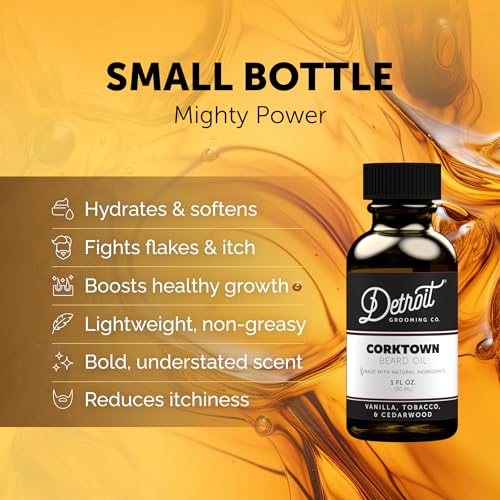 Detroit Grooming Beard Oil | Hydrating & Nourishing Formula with Vitamin E ? Corktown Scent (1 oz)