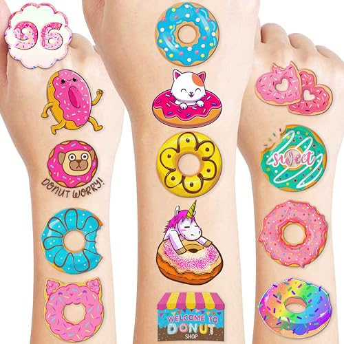 96 PCS Donut Temporary Tattoos for Kids - Waterproof Party Favors