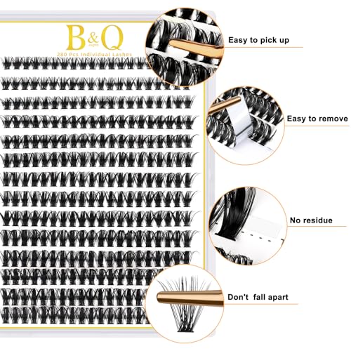 B&Q Lash Clusters 280PCS Natural Eyelash Clusters 50D D 18mm Individual Lash Wispy Eyelash Extension with Soft Thin Band Classic Look Pesta?as Postizas Comfortable DIY at Home(50D-D-18mm)