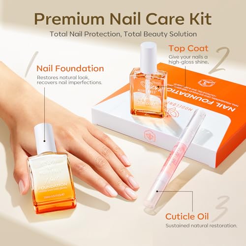 modelones Milky White Nail Natural Concealer Kit, 15ml Nail Polish Foundation with Top Coat & Cuticle Oil, Nail Care for Growth Gifts for Women