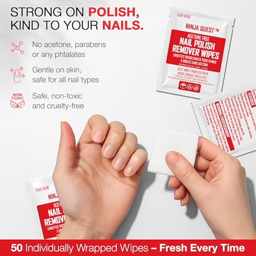 Non-Acetone Nail Polish Remover Wipes - 50 Individually Wrapped Travel Pads