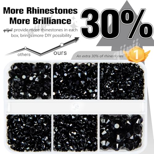 Solid Black Resin Flatback Rhinestones for Crafting Pure Black Flatback Jelly Stones 2mm 3mm 4mm 5mm 6mm Gems Diamonds for Nails Face Eyes Makeup Tumblers Bottles Crafts Clothes Shoes Phones