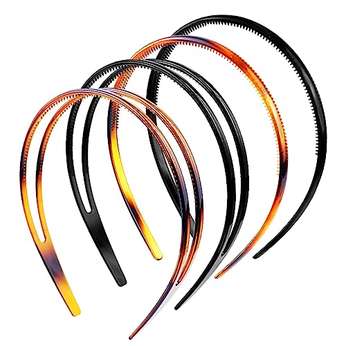 4 Pieces Plastic Headband Double Row Teeth Comb Hair Band Non-Slip Fashion Hair Hoop Simple and Chic Hair Accessory for Women Girls Daily Dating Decorations, 2 Size (Black, Brown)