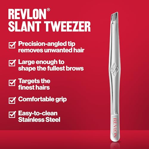 Revlon Slant Tip Tweezer - Silver, Pack of 1 - Precise Hair & Eyebrow Grooming