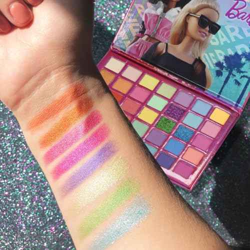 Barbie 35-Well Shadow Palette, Shimmery and Opaque Colors, Pigmented Blendable, 8 Application Brushes Ages 8+, Perfect for Parties, Sleepovers & Makeovers, By Townley Girl
