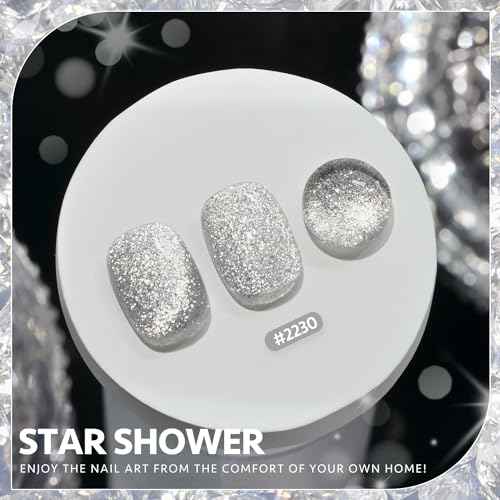 GAOY Platinum Cat Eye Gel Nail Polish, 16ml Silver Glitter Holographic Nail Polish with Magnet, Reflective Translucent UV Gel, 2230 Star Shower