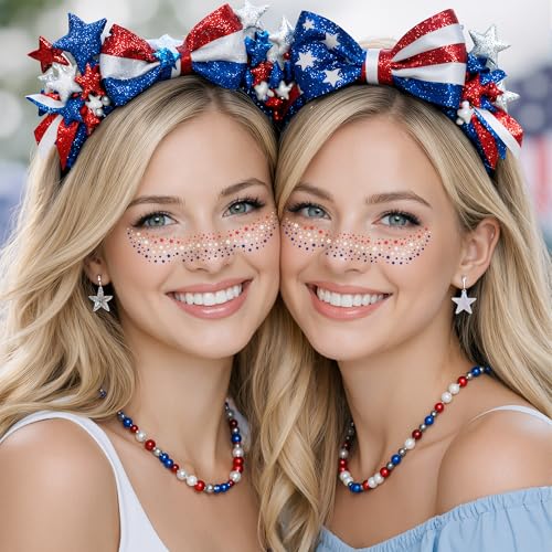 4th of July Temporary Face Tattoos - 8 Pack Red White Blue Stars