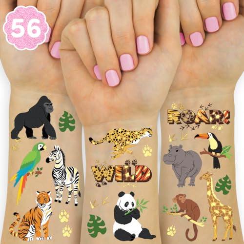 xo, Fetti Jungle Animals Temporary Tattoos - 56 Gold Foil