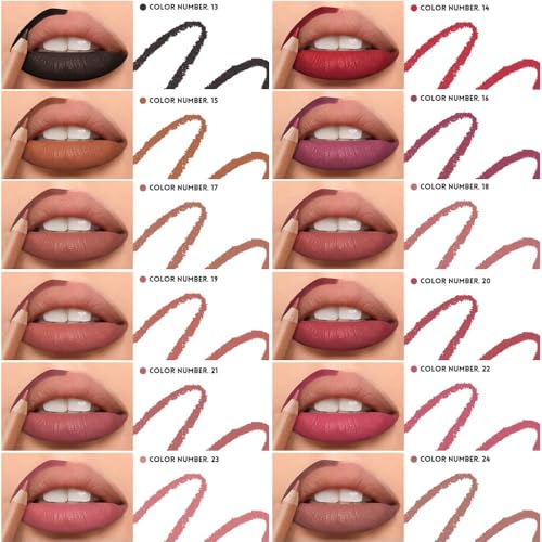 12-Color Matte Lip Liner Set, High Pigment Waterproof Lipliner Kit