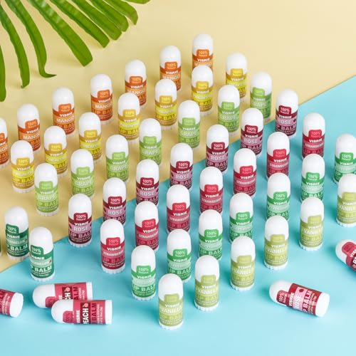 60 Pack Mini Lip Balm Bulk, Natural Lip Balm with Vitamin E & Beeswax, Moisturizing Lip Care for Dry Lips, Perfect for Party Favors, Care Packages & Small Gifts