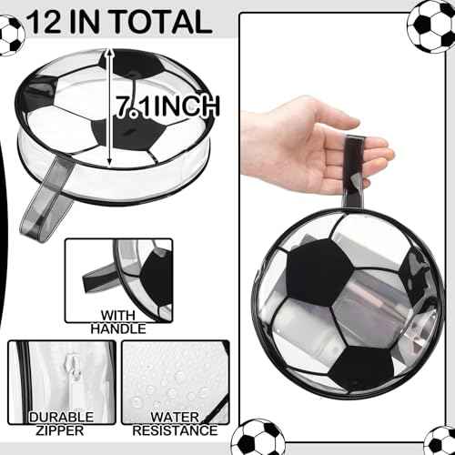 Reginary 12 Pcs Soccer Cosmetic Snack Bag Goodies Gifts Accessories for Makeup Bags Soccer Clear PVC Cheer Case Toiletry Zipper Pouch Waterproof Travel Handbag Purses Organizer for Team Gift