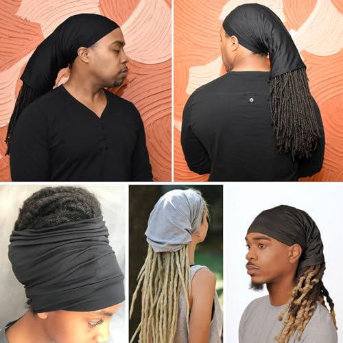 4 Pcs Dreadlock Tube Unisex Dreadlocks Bands Elastic Dreadlock Cap Head Wraps Dreads Sleep Cap Locks Headbands for Men and Women (Black, White, Gray, Red)