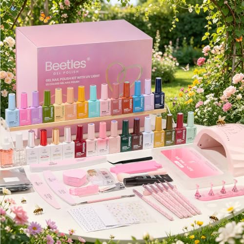 Beetles 64Pcs Gel Nail Kit with UV Light & Tips - 25 Color HEMA-Free, Multicolor S