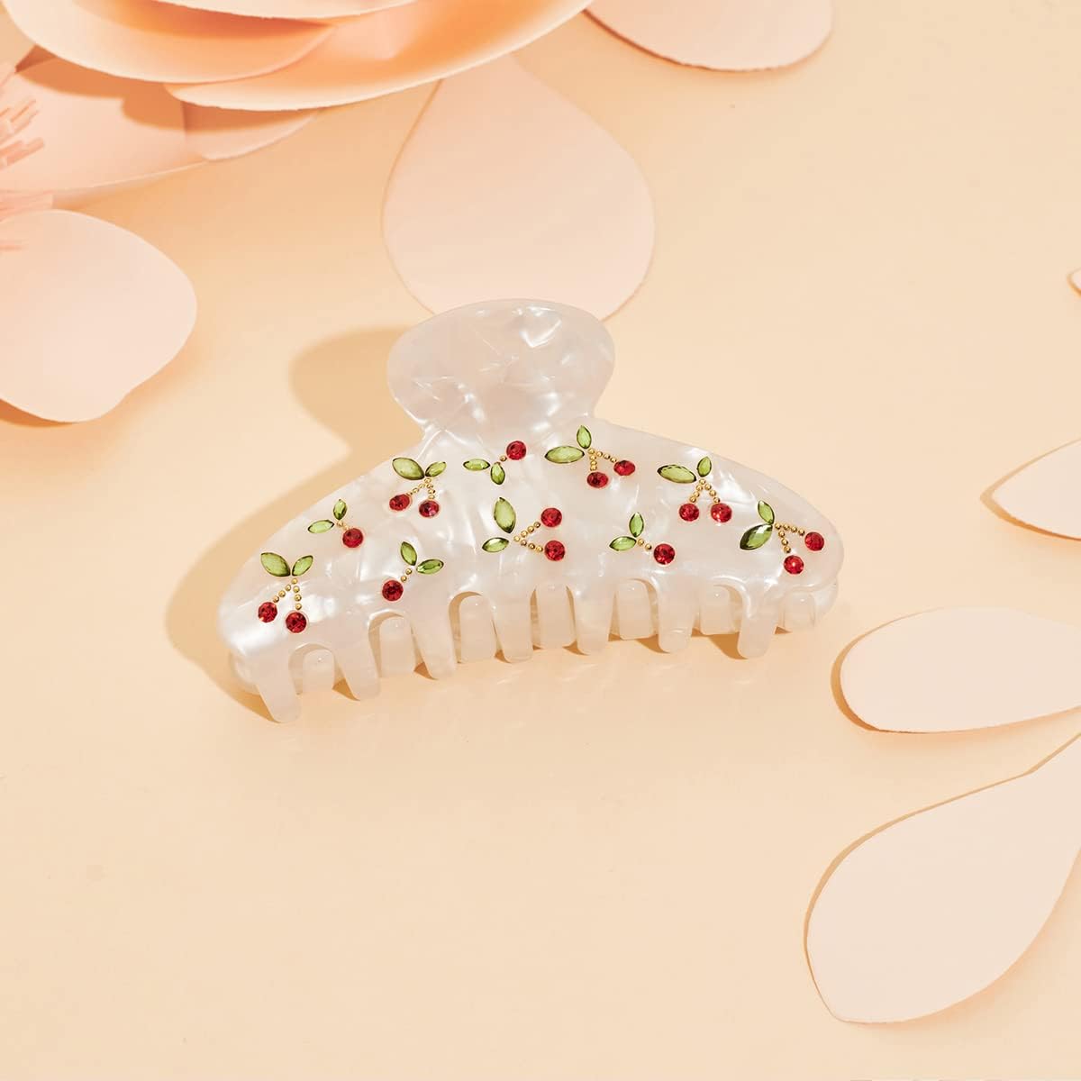 LILIE&WHITE Acrylic Hair Clips Claws For Women With The Rhinestone Pattern In Red Cherry Shape Hair Clip For Thick Hair Hair clips for styling sectioning 1PC