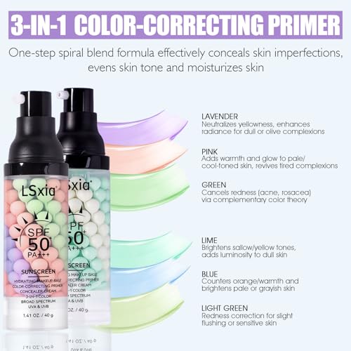 LSxia 3-in-1 Color Correcting Primer SPF 50 - Tinted Moisturizer