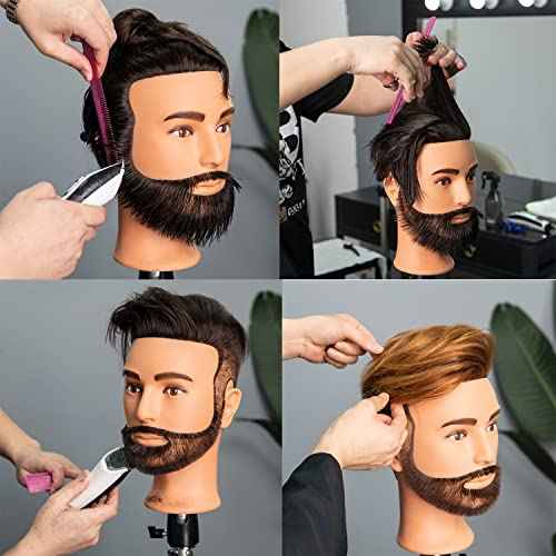 Traininghead Mannequin Head with Human Hair Manikin Training Practice Head Cosmetology Doll Heads for Hairdresses with Clamp Stand (Black)