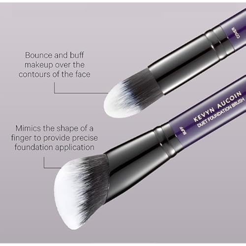 Kevyn Aucoin Duet Foundation Brush: Dual-ended. COVER end mimics shape of finger to provide precise foundation application. BUFF end designed to bounce & buff makeup over the contours of the face.