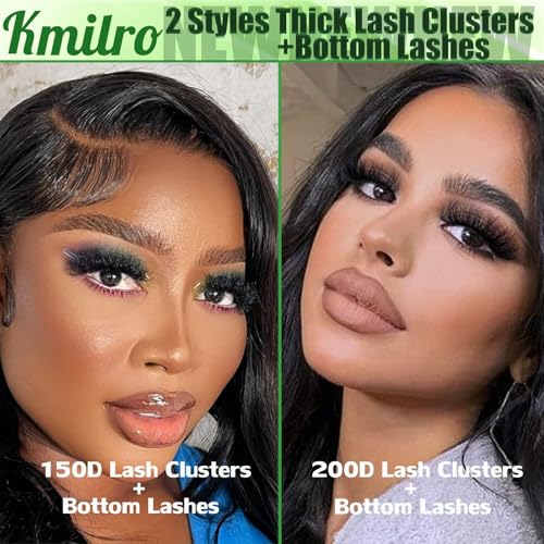 Kmilro Lash Clusters with Bottom Lashes Cluster Eyelash Extensions Wispy 10-22mm Volume Individual Lashes with Lower Eyelash Clusters 316pcs 150D+200D Thick False Lashes DIY at Home