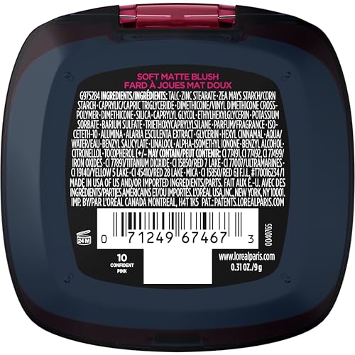 L'Oreal Paris Infallible Soft Matte Blush Confident Pink 0.31 Oz - Long-Lasting Waterproof Make-up