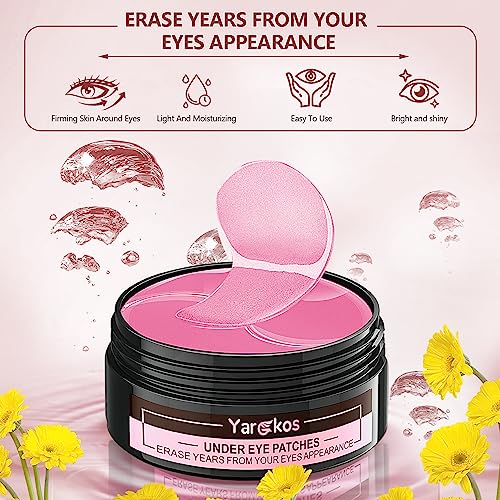 2 Packs 60 Pcs Under Eye Patches, 24K Gold+Pink, 30 Pairs Women Undereye Mask for Puffy Eyes Dark Circles Treatment, Men Collagen Gel Pads Hydrating for Eye Bags Puffiness Wrinkle, Beauty Skin Care