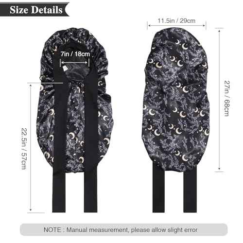 AWAYTR Long Satin Bonnet for Women - Double Layer Elastic Silk Bonnet for Braids Hair Sleeping Cap with Tie Band (Star and Moon+Black)