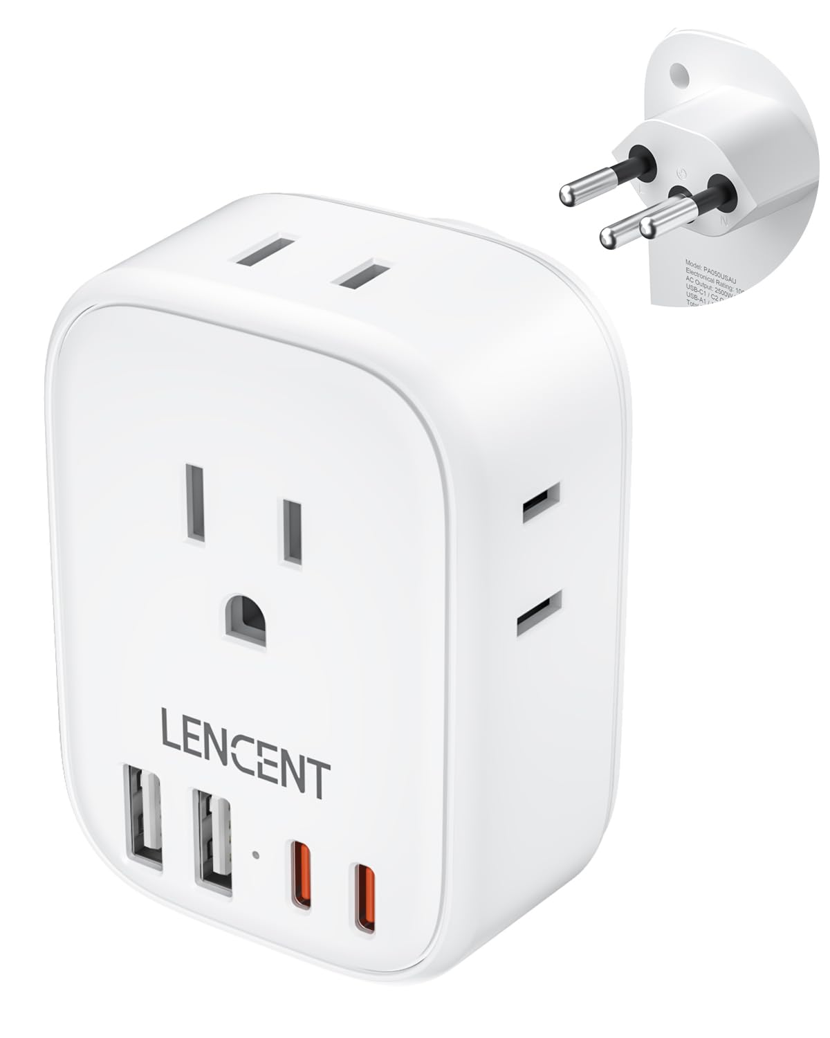 LENCENT Switzerland Travel Plug Adapter, Swiss Power Adaptor with 4 American Outlets, 4 USB Charger(2 USB C), Type J Plug Converter for US to Switzerland, Liechtenstein, Rwanda, Safe Grounded