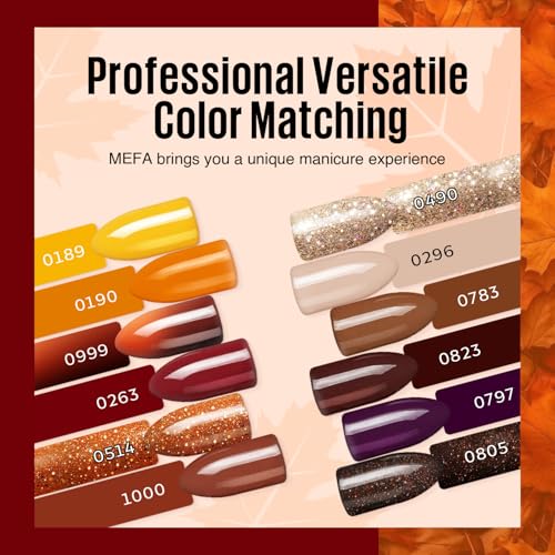 MEFA 19 Pcs Gel Nail Polish Kit with UV Light - 12 Colors Fall Set