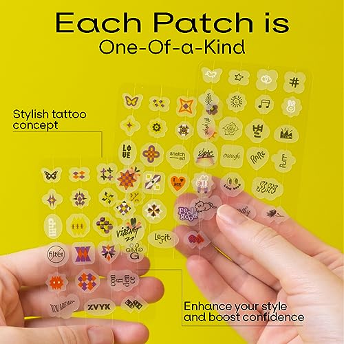 Cute Pimple Patches for Face - Tattoo Style Hydrocolloid Acne Patches (Confidence Patch) with Star Designs (66 Cute Patches) - Vegan & Cruelty-Free
