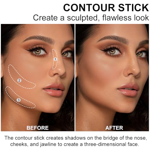 Cream Bronzer Stick, Multi-use Contour Stick for Face Shaping, Matte Finish Beauty Wand for Sculpt the Face, Easy to Apply, Longwear, Waterproof, Buildable and Blendable Color (#22, 1PC)