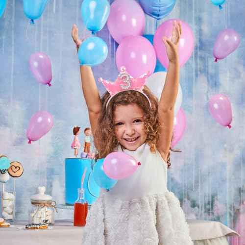 Jaciya Pink Headband Sequin Headbands for Girls Sparkling Tiara Pearl Hairband Birthday Head Band Princess Party Decorations (3rd birthday headband)