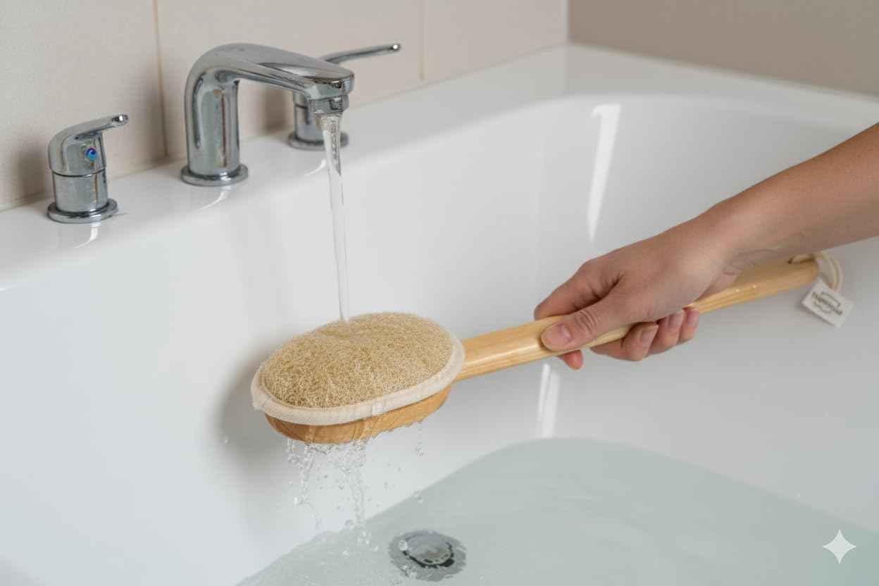 Natural Loofah, Exfoliating Body Scrubber with Handle, Biodegradable Bath Loofahs on Stick, Replaceable Pads, Chemical-Free Bath & Body Loofah for Women, Men and Kids
