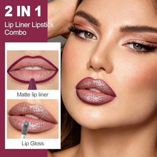MAKI YIKA LGA05 Purple Lip Liner & Silver Lip Gloss Set for Women