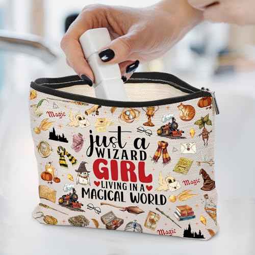 Magic Makeup Bag Gifts - Personalized Wizard Cosmetic Bags for Magical Books Lover Fans Canvas Toiletry Pouch for Women Girls Travel Beach Party Accessories Holiday Graduation Birthday Gift