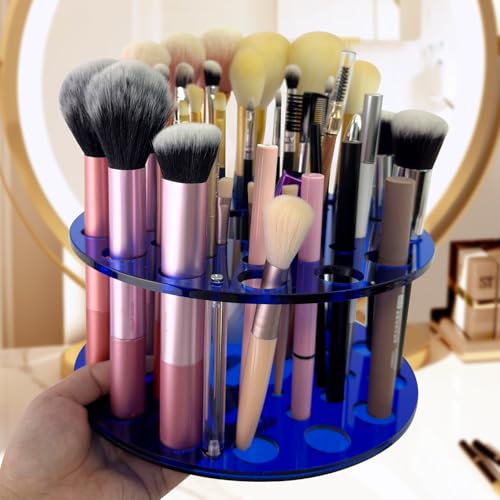 Makeup Brush Holder Organizer for Vanity Acrylic Make Up Brush Drying Rack Storage for Travel Cosmetic Brushes Display Stand with 42 Slots, Klein Blue