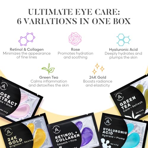 AURAE Under Eye Patches 20 Pairs - Variety Pack for Dark Circles & Puffiness