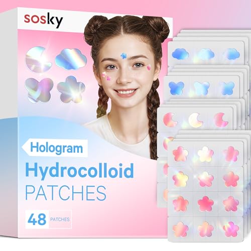 Sosky Hologram Pimple Patches, 48 Count Hydrocolloid Acne Stickers