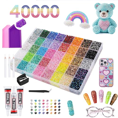 40000 Pcs Multicolor 3mm Resin Rhinestones Kit with Glue