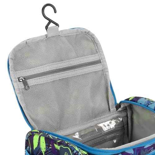 Choco Mocha Kids Toiletry Bag for Boys, Travel Waterproof Hanging Toiletry Bag for Boys, Dinosaur, Blue