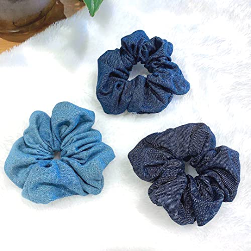 Denim Hair Scrunchies Tie Hair Ring Loop Rope Ponytail Holders Girls Hairband JW011 (3 Pcs)