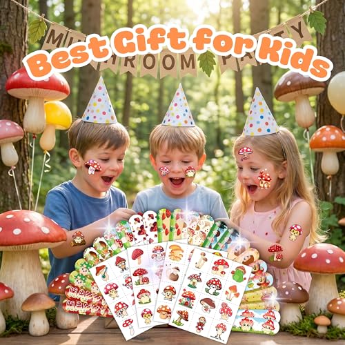 Mushroom Party Favors Set – 48 Tattoos & 24 Slap Bracelets