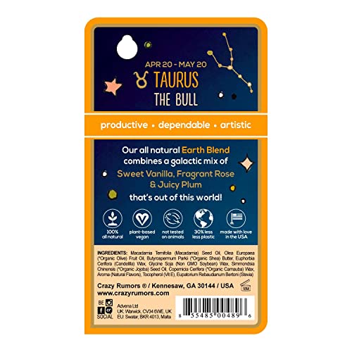 Crazy Rumors Taurus Zodiac All Natural, Plant Based Lip Balm to Moisturize and Nourish your Lips - Earth Blend (Sweet Vanilla, Fragrant Rose and Plum)