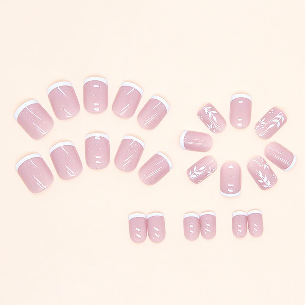 RikView French Tip Press on Nails Short Fake Nails White Nails Square Acrylic Nails Glossy Nails for Women