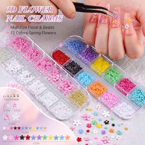 12 Boxes Nail Gems and Charms, Gold Charms for Nails Rhinestones Kit with 30 Sheets Nail Art Stickers Crystals Flatback Pearls Nail Decals Fruit Nail Charms Pearls for Nails Design DIY Accessories