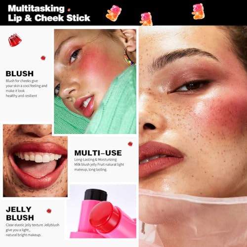 Multi-Use Water Jelly Tint Stick Sheer Lip & Cheek Stain Finish, 3-In-1 Cheek Blush & Eyeshadow & Lip Tinted Long-Lasting Moisture - 1,000+ Swipes Per Stick (03+04, 0.64oz)