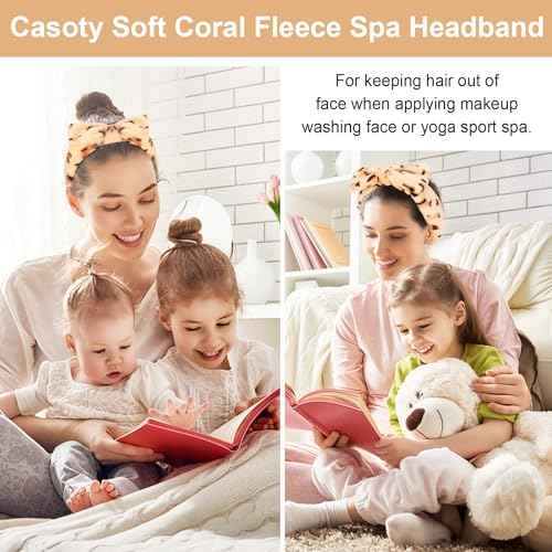 Casoty 6 Pcs Spa Headband, Hair Band for Washing Face, Cheetah Makeup Headband, Skincare Headbands, Soft Fleece Hairband for Face Washing Yoga