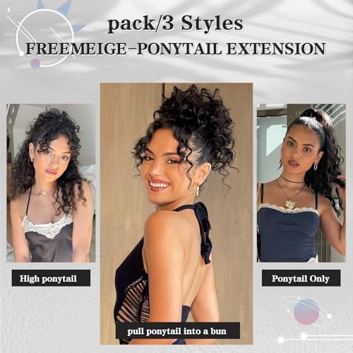 FREEMEIGE Drawstring Ponytail Extension 20" Curly Wavy for Black Women